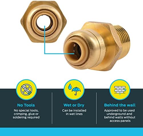 SharkBite 1/4 Inch x 1/2 Inch MNPT Reducing Adapter, Pack of 6, Push To Connect Brass Plumbing Fitting, PEX Pipe, Copper, CPVC, PE-RT, HDPE, U110LF