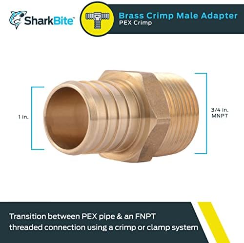 SharkBite 1 Inch x 3/4 Inch Crimp MNPT Male Adapter, Brass Plumbing Fitting, PEX Pipe, Copper, UC142LFA