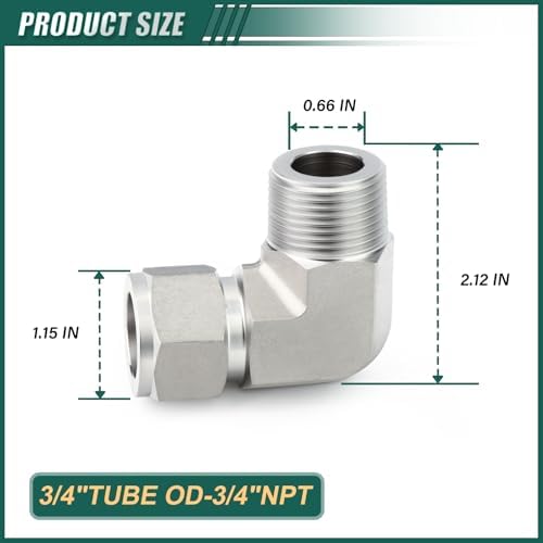 1PCS 316 Forging of Stainless Steel 90 Degree, Compression Tube Pipe Fitting Connector, 3/4" Tube OD x 3/4" NPT Male Adapter cast Sleeve for fuel/air/liquid/oil/gas/vacuum pipelines
