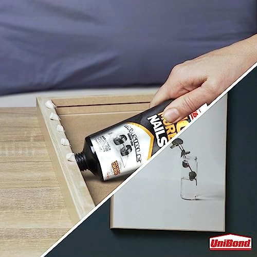 UniBond No More Nails Invisible, Heavy-Duty Clear Glue, Strong Glue for Wood, Ceramic, Metal and More, Instant Grab Mounting Adhesive, 1 x 184g Tube