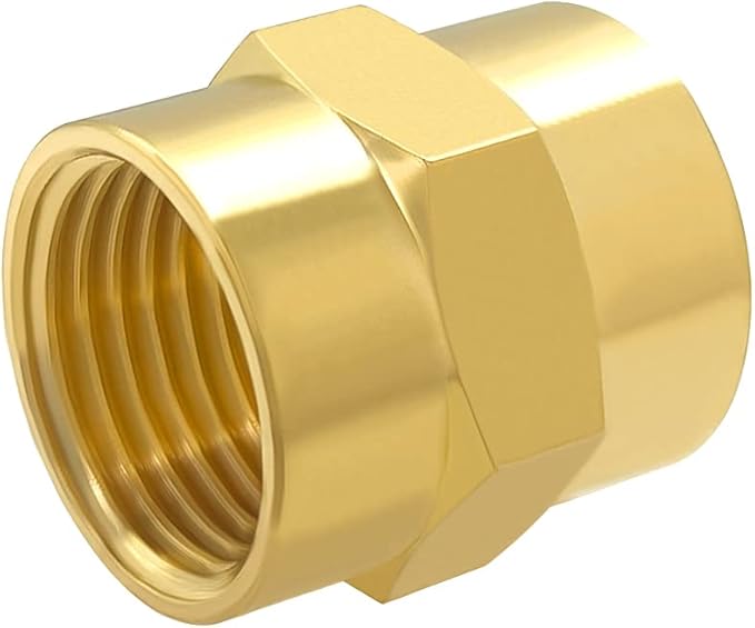 Hooshing 2PCS 1/2" x 1/2" NPT Female Coupler Soild Brass Hex Nipple Coupling Pipe Fitting