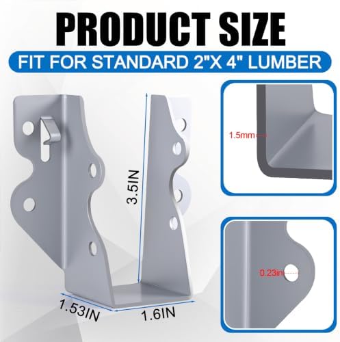 24 Pcs 2"x 4" Galvanized Joist Hanger|1.5mm Thick