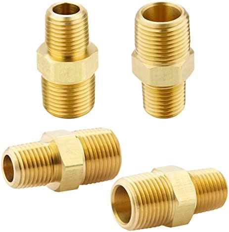 KOOTANS 3/8 NPT x 1/4 NPT Male Solid Brass Hex Nipples,4 PACK