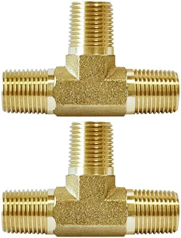 Joywayus 2 Pack 1/8" NPT Male Brass Tee Pipe Fitting T 3-way Adapter