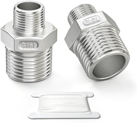 TAISHER 2PCS 316L Hex Nipple, Pipe Fitting 1/4" x 3/4" Male NPT