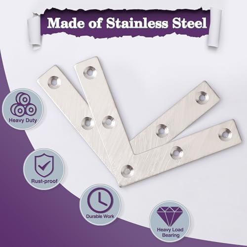 Alise L Flat Brackets for Wood,Corner Bracket Mending Plate,Brushed,10Pack