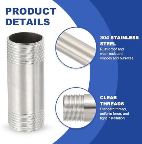 PATIKIL 304 Stainless Steel Pipe Fitting, 2 Pack 1" BSP Male x 1" BSP Male Threaded 3" Length Nipple Cast Pipe for Extending Piping, Silver