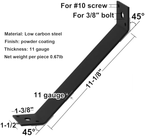 4 Pack 11-1/8" x 1-1/2" 45-Degree Angle Bracket for Post