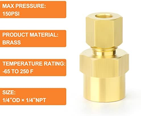 GASHER 10PCS Brass Compression Tube Pipe Fitting Connector, 1/4" Tube OD x 1/4" NPT Female Connector