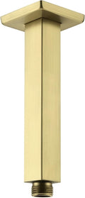 Brushed Gold Shower Arm with Flange 6 Inch Straight Stainless Steel Top Rainfall Shower Head Extension Pipe Square Shaped