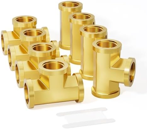 GASHER 8Pcs Brass Tee Fitting, 3/8" x 3/8" x 3/8" NPT Female Pipe Fittings