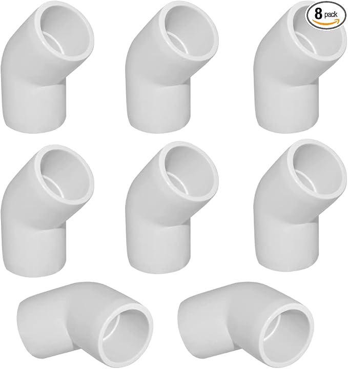 1/2" 45 Degree PVC Elbow Fitting, Furniture Grade 2 Way Elbow Side Outlet PVC Corner Fittings for DIY Building Furniture Greenhouse Shed Pipe Fittings Tent Connection (Pack of 8)