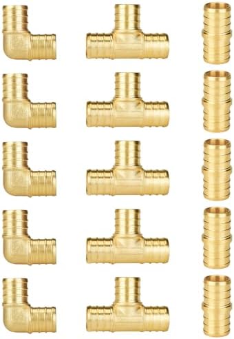 SUNGATOR 15-Pack 3/4 Inch PEX Fittings Kit, 5 Each Elbow, Tee, Coupling Kit