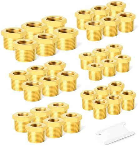 GASHER 36PCS Brass Hex Bushing Fitting Kit Hex Bushing 1/4" - 1/8", 3/8" - 1/8", 3/8" - 1/4", 1/2" - 1/4", 1/2" - 3/8", 3/4" - 1/2"