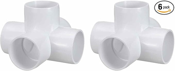 6 Pack 1 1/4" SCH40 PVC Elbow Pipe Fitting, 5-Way PVC Elbow Corner Side Outlet Cross Fitting, Furniture Grade Pipe Connectors for DIY Project, Pond Protection, Socket x Socket