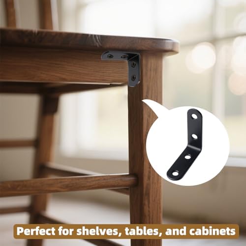2 Inch L Brackets for Wood Shelves Corner Brace 20 Pack- Reinforced Corner Braces - Black Heavy Duty Steel Shelf Brackets for Furniture/ DIY Home Improvement