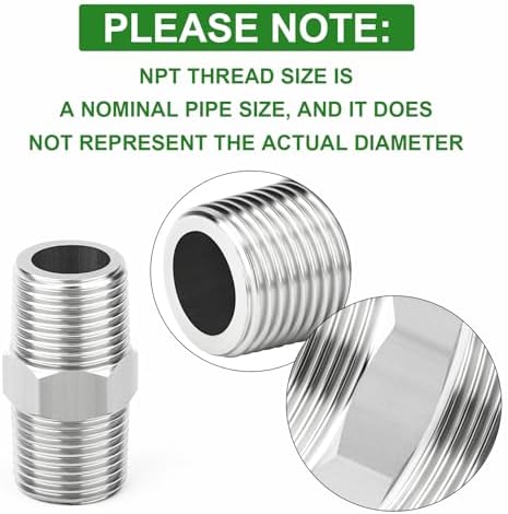 TAISHER 2PCS 304 SS New Hex Nipple,3/4" NPT Male, Pipe Adapter Fitting