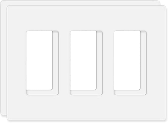 Screwless Decorator Wall Plates 3-Gang Switch Outlet Electrical Cover Plate Unbreakable Thermoplastic Faceplate for Decorative Receptacle Outlet Switch, White (2 Pack)