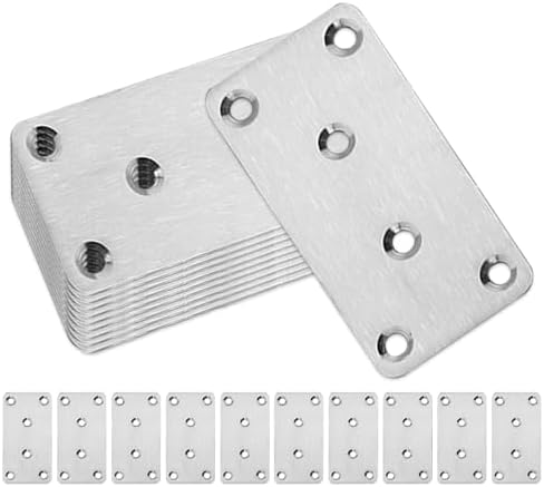 10‑Pack Stainless‑Steel Flat Mending Plates,80×40×1.75mm Wood Joining Bracket for Furniture Repair