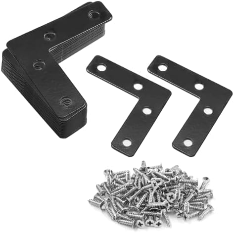 Uenhoy 20 Pcs L Shape Black Flat Brackets 2"x2" with Screws