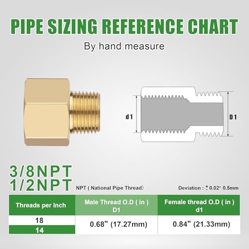 Brass Pipe Fitting Reducer Adapter,3/8" NPT Thread Male to 1/2" NPT Thread Female Fittings Brass fitting,5 Pack