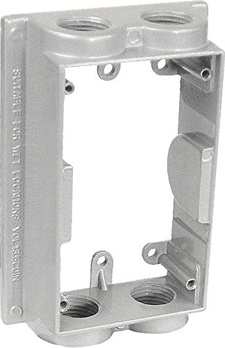 Sealproof Metallic 1-Gang Extension Ring, Four 1/2" Knockouts, Weatherproof Gray Electrical Box Extender