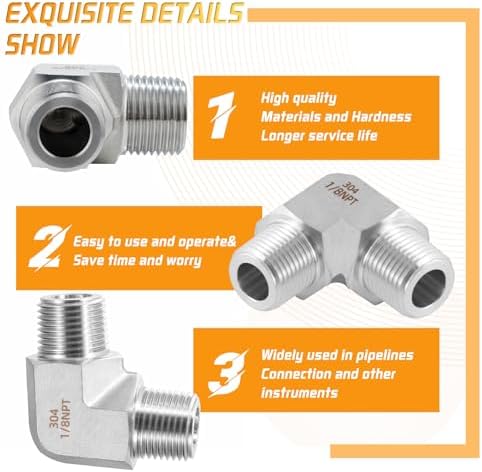 Stainless Steel Pipe Fitting 90 Degree Barstock Street Elbow 1/8" NPT Male x 1/8" NPT Male 2 Pack