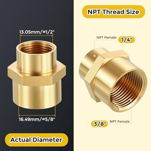METALLIXITY 6PCS 3/8" FeMale NPT x 1/4" FeMale NPT Thread Brass Coupling