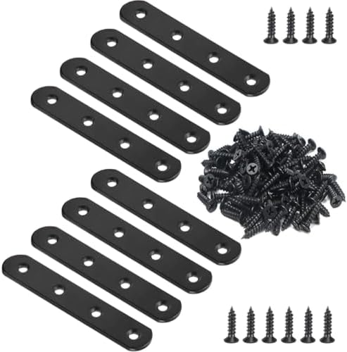8 Pcs Black Flat Bracket 4 Inch Stainless Steel Straight Braces, Mending Plates Repair Fixing Brackets Heavy Duty Straight Repair Joining Plates with Screws
