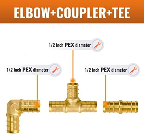 SUNGATOR 30-Pack 1/2 Inch PEX Fittings Kit, 10 Each Elbow Tee Coupling