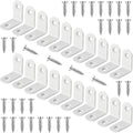 20 Pcs White L Bracket 1 Inch Stainless Steel Corner Braces, 25x25MM 90 Degree Right Angle Joint Brackets for DIY Wood, Furniture, Frame, with Screws