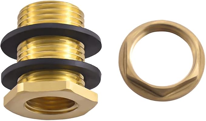 1/2" Female NPT and 3/4" Male GHT (Garden Hose Threaded) Solid Brass Water Tank Connector, Bulkhead Fitting With 2 Rubber Ring