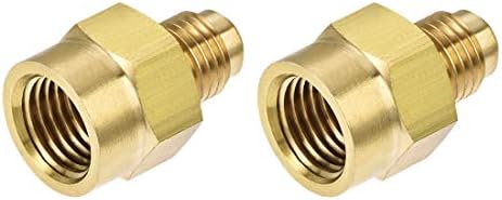 uxcell Brass Pipe fitting, 7/16"-20UNF Flare Male to 1/4NPT Female Thread, Tubing Adapter Hose Connector, for Air Conditioner Refrigeration, 2Pcs