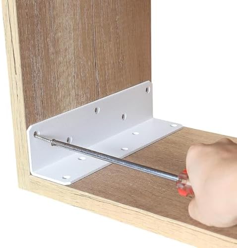 8" x 2" x 2" L Brackets Heavy Duty, Large Iron Corner Bracket Metal Joint, Thickness 3mm Including Screws, for Wooden Bookshelf Furniture Cabinet (White-4PCS)