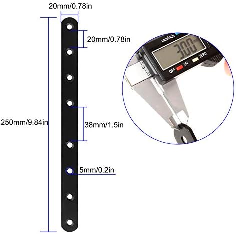 12Pcs Black Mending Plate, 10” Flat Straight Braces Heavy Duty Metal Straight Bracket, Cast Iron Mending Joining Repair Plates Fixing Bracket Connector for Repairing Wooden Furniture, 250MMx20MMx3MM