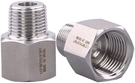Forged Reducer Adapter Fitting - Stainless Steel 304 Reducing Pipe Connector, 1/2" NPT Female x 3/8" NPT Male (pack of 2)