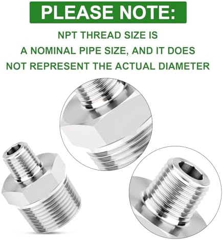 TAISHER 5PCS Forging of 304 Stainless Steel Reducer Hex Nipple, 1/2" NPT Male x 1/8" NPT Male Pipe Fitting