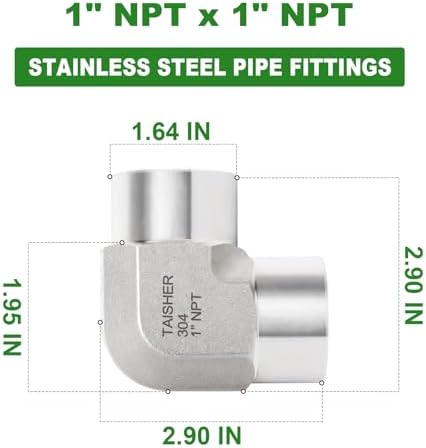 TAISHER 1PCS 304 Stainless Steel 90 Degree Barstock Street Elbow, 1" NPT Female to 1" NPT Female 304 Stainless Pipe Fitting