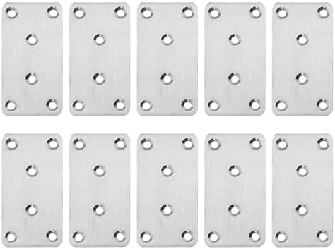 10‑Pack Stainless‑Steel Flat Mending Plates,80×40×1.75mm Wood Joining Bracket for Furniture Repair