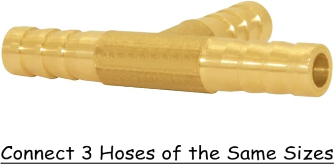 4PCS Solid Brass 1/8" OD Barb Tee Splicer Mender Hose Barb Fitting 3-Way Union Intersection for Water/Oil/Gas