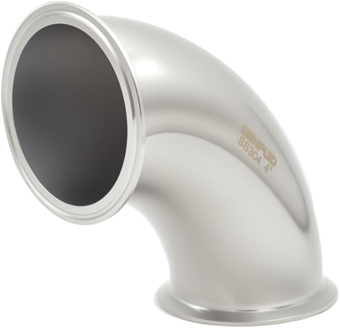 Sanitary Elbow 90 Degree 102mm Pipe OD SS304 Ferrule Tri Clamp 4 Inch with 2 Silicone Gaskets