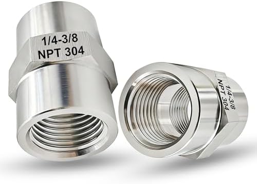 3/8 Inch NPT Female x 1/4 Inch NPT Female Pipe Fitting Reducer Coupler Connector, 304 Stainless Steel Reducing Coupling Adapter for Air Water Gas Oil (3/8" female x 1/4" female)