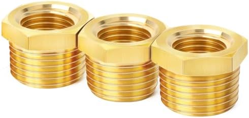 ChillWaves Brass Pipe Fitting, Reducer Hex Bushing 3/4" NPT Male x 3/8" NPT Female Thread Adapter(3-PACK)