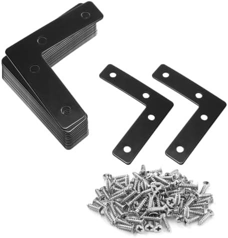Uenhoy 20 Pcs L Shape Black Flat Brackets 2.36"x2.36" with Screws