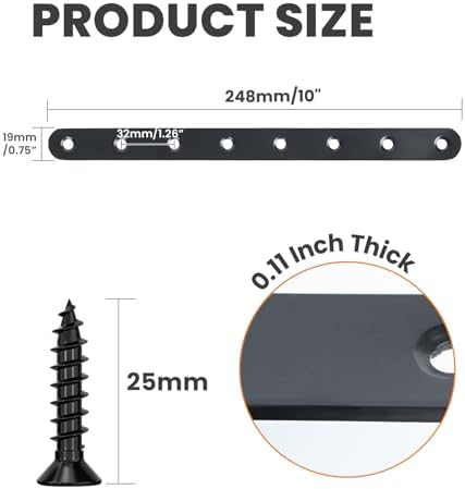 Alise Flat Bracket ,10 Inch Black Mending Plate Flat Brace for Wood Shelves