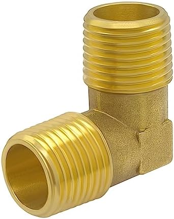 Hooshing 1/2" NPT Male to Male 90 Degree Elbow Brass Pipe Fitting, 2 Pack