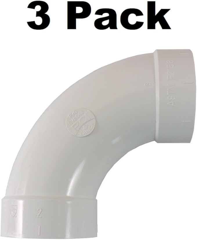 for Central Vacuum 2" PVC 90 Degree Long Elbow Used for Rough In 3 PACK