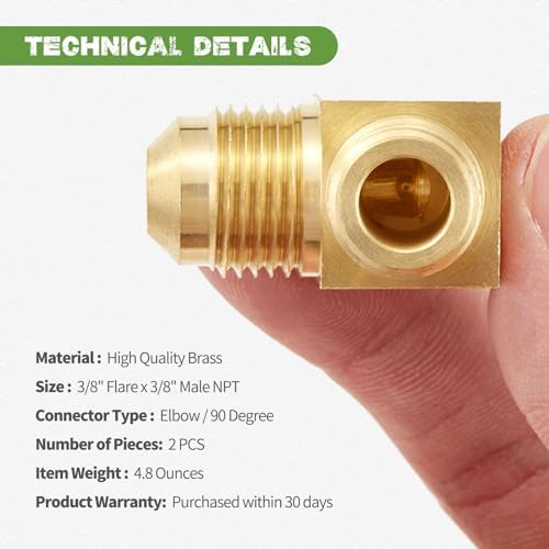 Litorange 1 PCS Heavy Duty Metals Brass Tube Fitting, 90 Degree Elbow Adapter, 3/8" Flare x 1/4" Male NPT Pipe(Pack of 1)