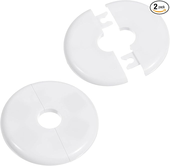 2 Pcs Wall Split Flange, ABS Round Self Adhesive Escutcheon Plate, 17mm Buckle Design Plumbing Cover Plates for Faucet, Bathroom, Kitchen, Toilet Decorative (White)