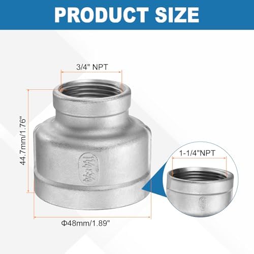 HARFINGTON Reducing Coupling 1-1/4"x3/4" NPT Female 304 Stainless Steel